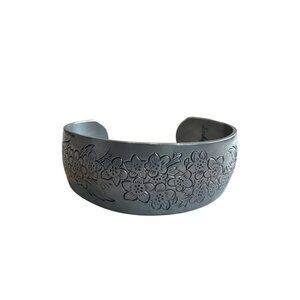 Floral Etched Pewter Bracelet by Larkspur 900-7